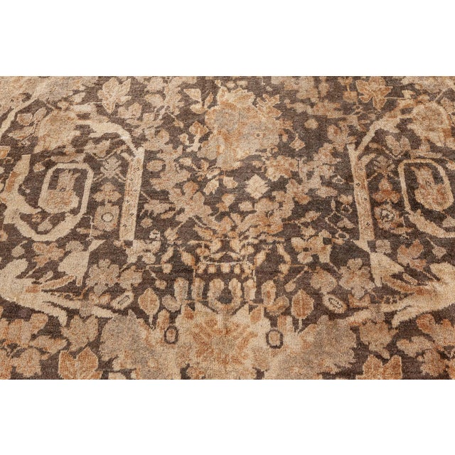 Camel Antique Persian Sultanabad Camel and Brown Handwoven Wool Carpet For Sale - Image 8 of 9