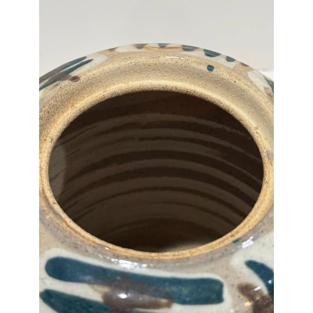Mid 20th Century Mid 20th Century Studio Pottery Lidded Vase Signed Rh – Hand-Thrown Stoneware With Brush Glaze Design For Sale - Image 5 of 7