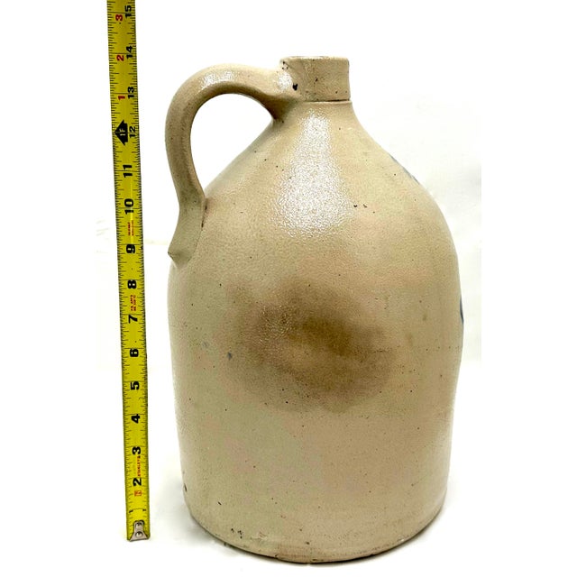 Nicely Blue Decorated Antique New York Stoneware Co. 2 Gallon Stoneware Jug - Back Base Hole Drilled for Lamp Conversion For Sale - Image 10 of 12