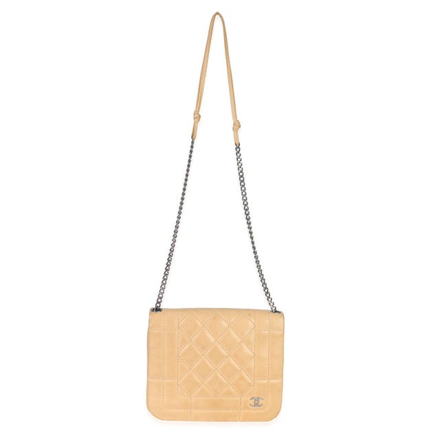Beige Vintage Beige Quilted Lambskin Square CC Flap Bag For Sale - Image 8 of 9