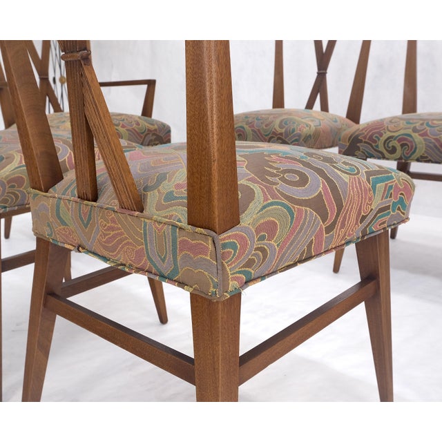 Set of 6 Tommy Parzinger Light Walnut Dining Chairs Lenor Larsen Upholstery MINT For Sale - Image 11 of 15