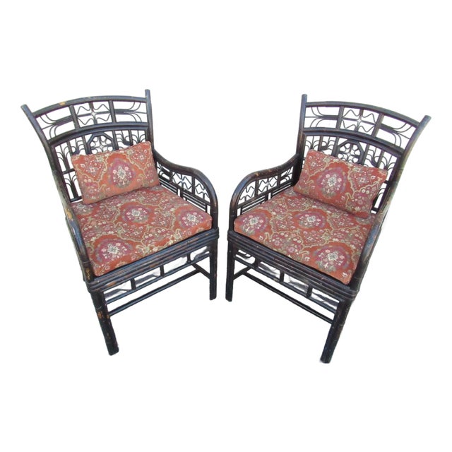 Pair of Ebonized Bamboo Armchairs in the Brighton Pavillion Style For Sale