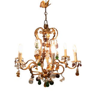 6 Arm Crystal Chandelier with Coloured Fruits, 1920 For Sale
