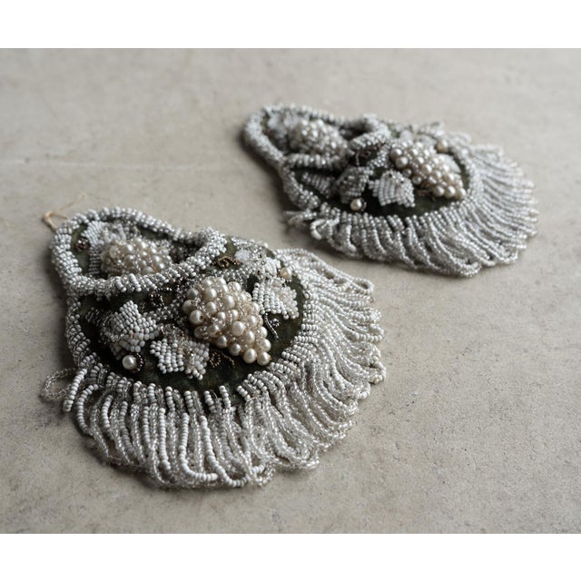 Victorian Pair of Antique Victorian Beadwork Wall Pockets, Glass Faux Pearl Beaded Decoration, 19th Century For Sale - Image 3 of 9