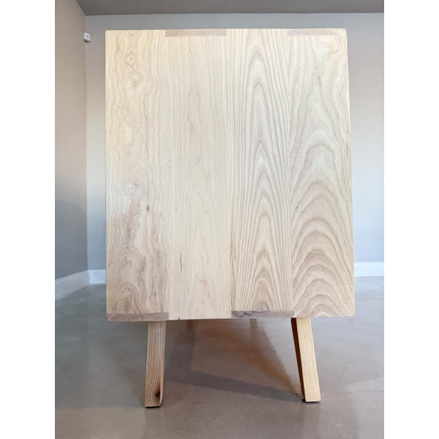 Architectural Solid Maple Bar Cabinet With Hand-Woven Leather Front For Sale - Image 9 of 10