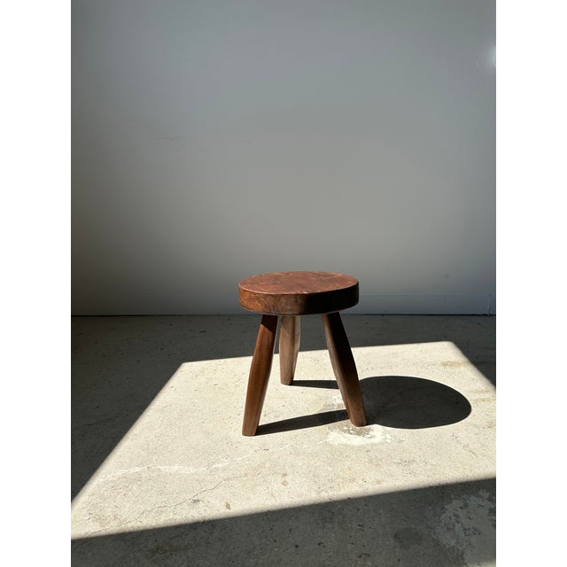 Small Brown Tripod Stool in Upcycled Teak For Sale - Image 5 of 10