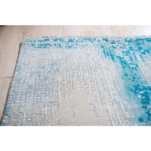 9x12 Stylish Sumptuous Aqua Abstract Modern Hand Knotted Wool Carpet Rug For Sale - Image 4 of 6