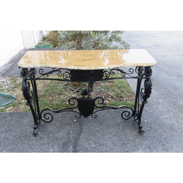 Art Deco Style Marble Top Painted Black Metal Bird Design Console Table For Sale - Image 9 of 13