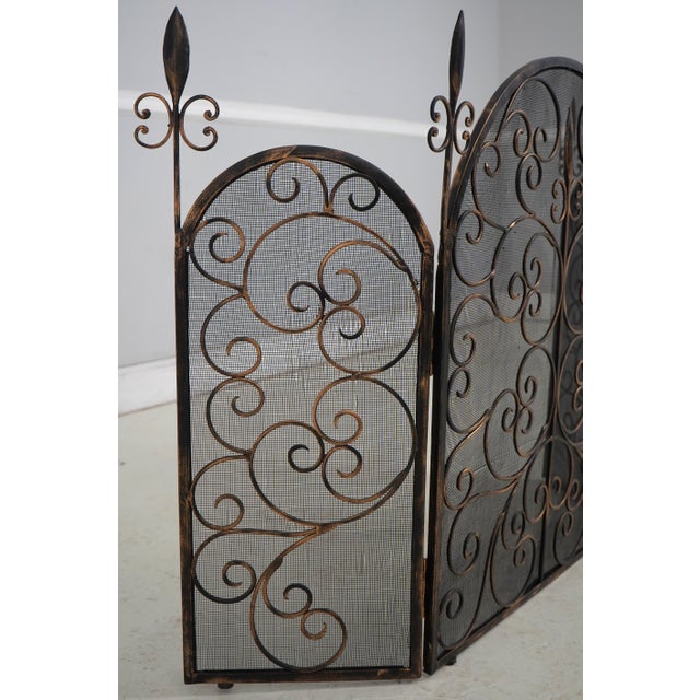 French Country French Country Wrought Iron 3 Panel Firescreen For Sale - Image 3 of 12