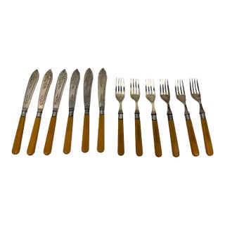 Antique Sheffield Silver-Plated & Ivorine Dessert Service by j.h. Potter - 12 Pieces For Sale