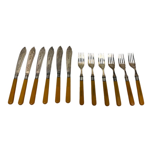 Antique Sheffield Silver-Plated & Ivorine Dessert Service by j.h. Potter - 12 Pieces For Sale