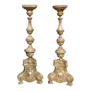 Pair of 18th Century Silvered Red Copper Candlesticks From France