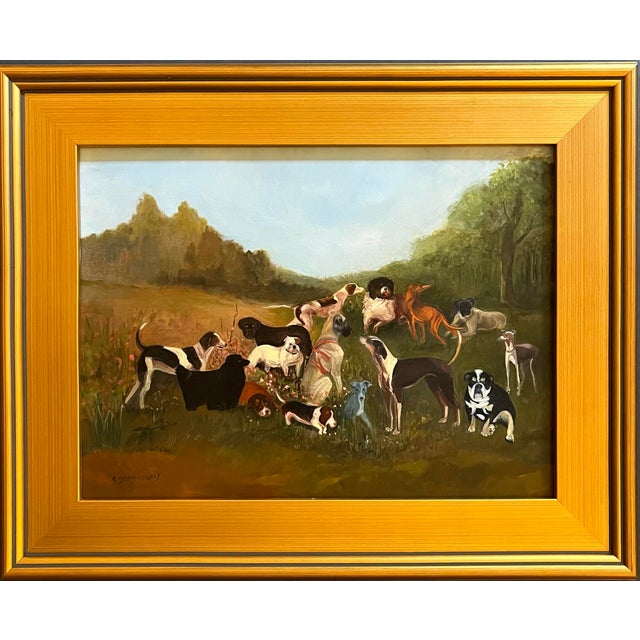 Oil Painting of Regal Purebreds in a Field by Satori Gregorakis For Sale