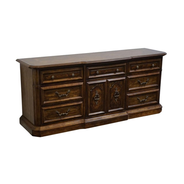 Mediterranean Stanley Furniture Solid Walnut Italian Provincial 74" Triple Door Dresser For Sale - Image 3 of 15