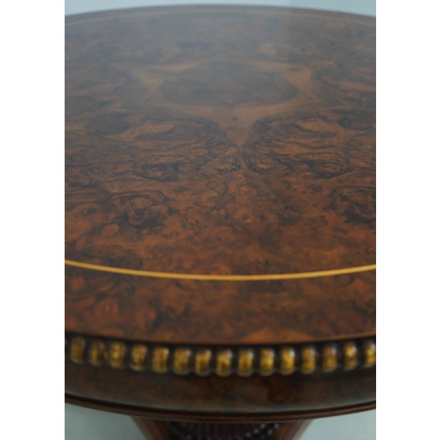 Italian Burl Walnut Round Neoclassical Center Table For Sale - Image 10 of 13