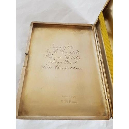 Brown George VI Turned Sterling Silver Engine Cigarette Case by W. H. Manton, 1945 For Sale - Image 8 of 13