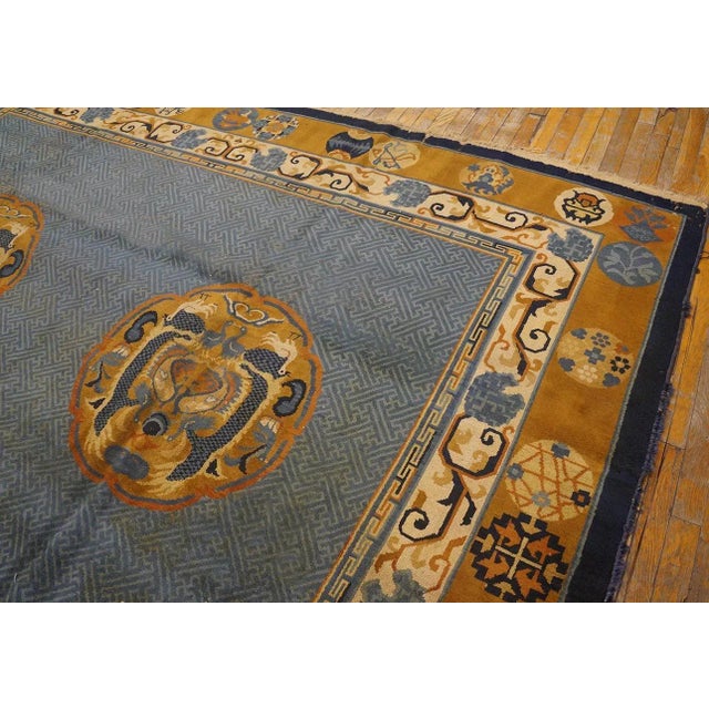 Special Blue and Gold Bronze Color Unique With Animalistic Design Antique Chinese Rug For Sale - Image 12 of 12