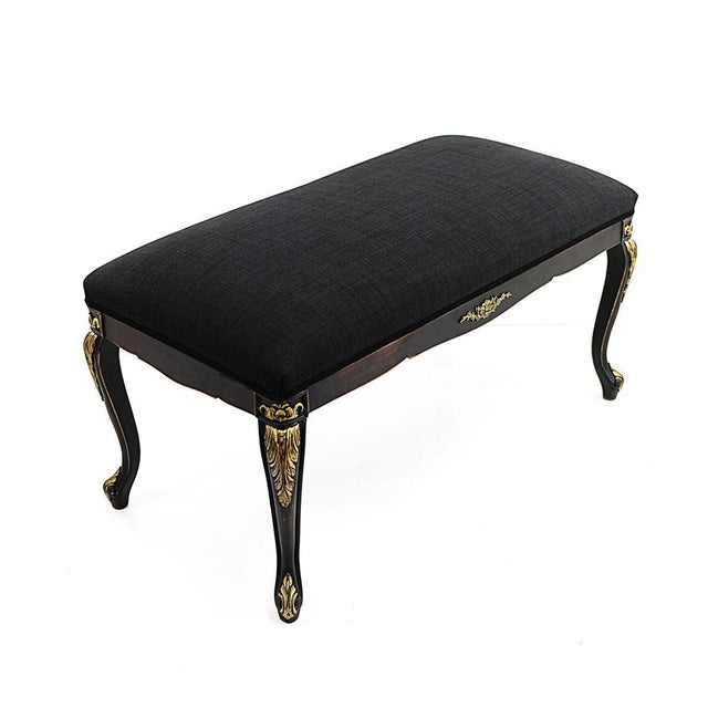 Vintage Bench in Black Linen Fabric For Sale - Image 9 of 10