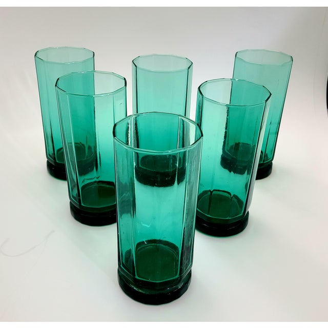 Vintage Anchor Hocking Essex Green MultiSided Tumbler Glasses With