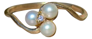 The Ellison: Ladies Vintage Pearl and Diamond Ring in 10K