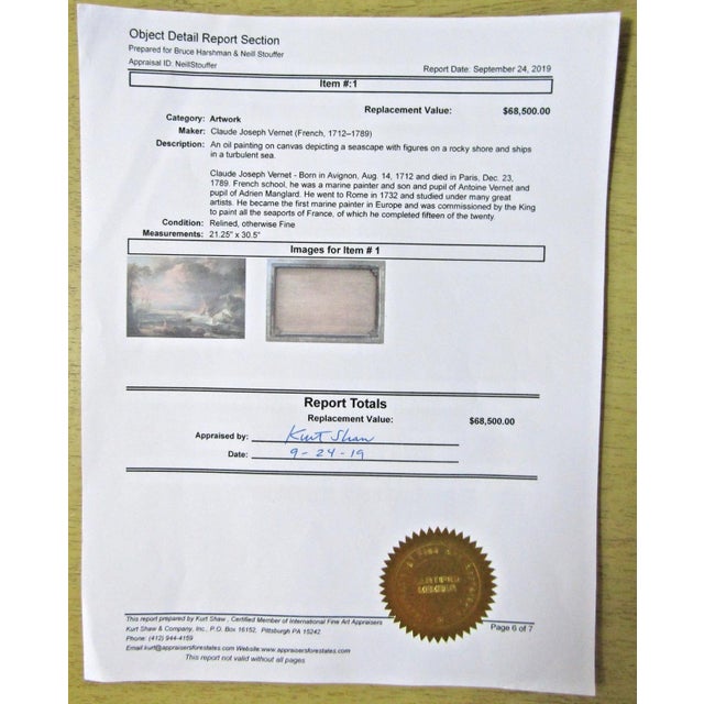 Original Claude Vernet 1773 a Shipwreck in Stormy Seas Oil on Canvas With Coa For Sale - Image 15 of 18