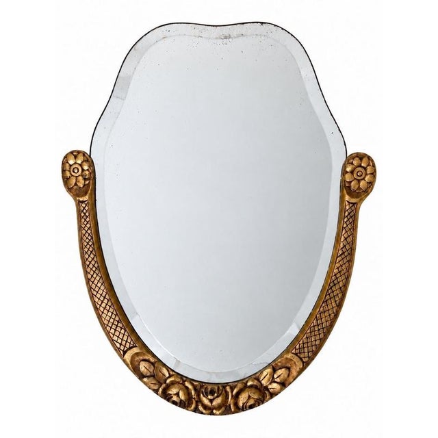 Swedish Grace Carved Giltwood Mirror with Beveled Glass and Roses, 1930 For Sale - Image 11 of 17
