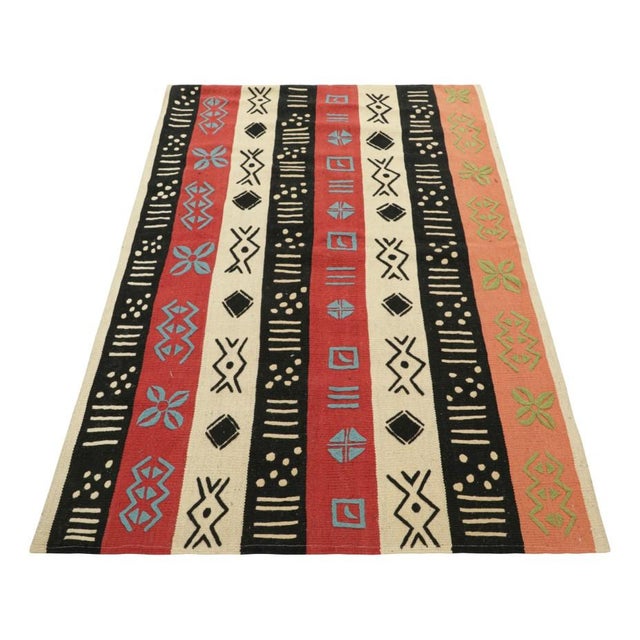 2010s Rug & Kilim’s Suzani Style Kilim With Stripes and Tribal Geometric Patterns For Sale - Image 5 of 7