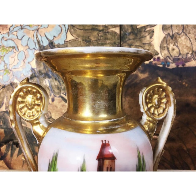 Early 19th Century Baluster Vase in Porcelain Paris Painted & Gilded by Hand, 1800s For Sale - Image 6 of 14