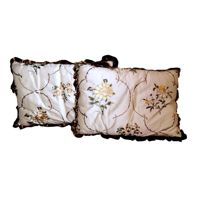 Vintage Silk & Velvet Italian Embroidered Pillows- a Pair For Sale