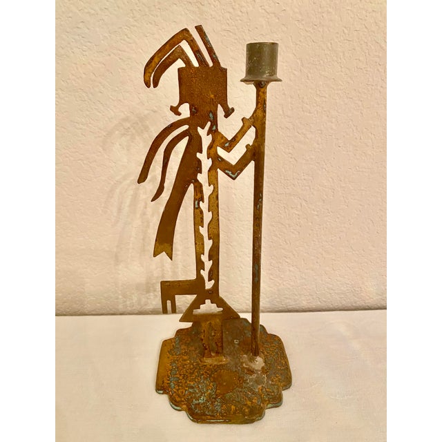 Vintage Native American Tribal Deity Figure Kokopelli Signed Sculptural Patina Metal Candle Holder For Sale - Image 14 of 14