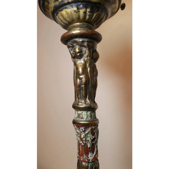 Bronze Antique Bronze Clad Glass Figural 4 Graces Putti Polychromed Electric Table Lamp For Sale - Image 8 of 12