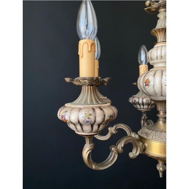 Brown Antique Ceramic and Brass Chandelier, 1960s For Sale - Image 8 of 15