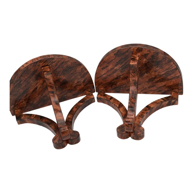 A Pair of Demilune Faux Tortoiseshell Handpainted Wall Brackets or Shelves For Sale