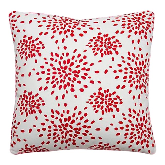 The House of Scalamandré Fireworks Pillow, Red on White For Sale