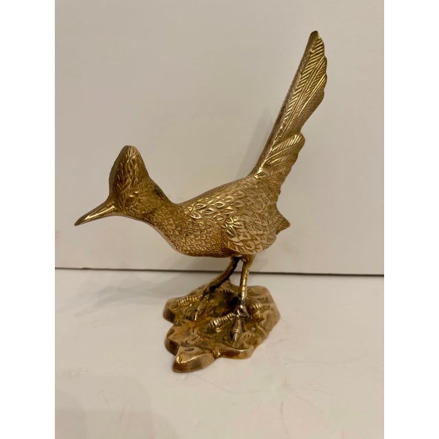 Vintage Hollywood Regency Brass Roadrunner Bird Sculpture For Sale - Image 4 of 12