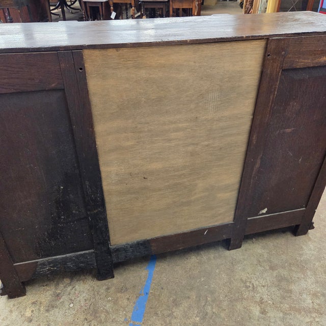 Oak Antique Jacobean Style Walnut Buffet With Ornate Carved Legs, Drawers, & Open Shelving For Sale - Image 12 of 18