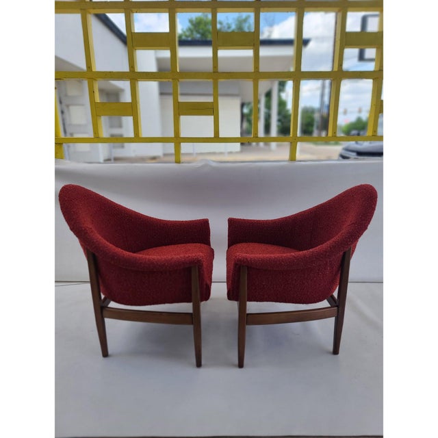 Red Milo Baughman Thayer Coggin Walnut Petite Lounge Chairs a Pair For Sale - Image 8 of 9