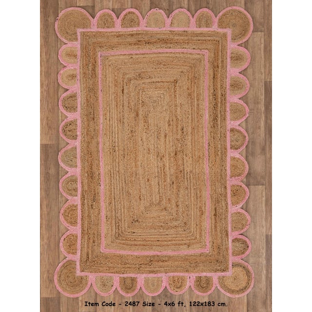 Scallop Jute Light PInk Hand Made Rug - 2'x4' For Sale - Image 9 of 11