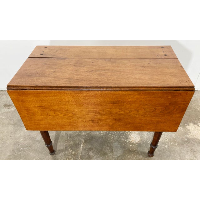 Farmhouse Vintage Early American Solid Wood Drop Leaf Table For Sale - Image 3 of 9
