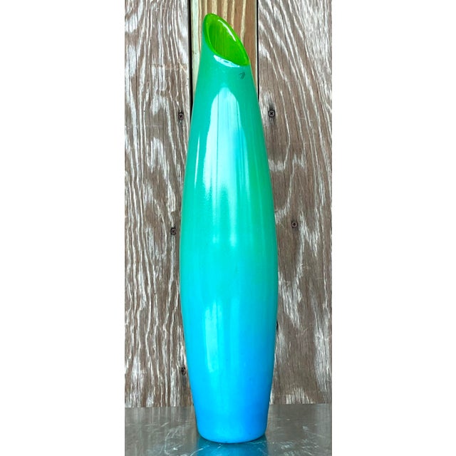 American Vintage Art Glass Vase Signed Jacqueline Terpins For Sale - Image 3 of 6