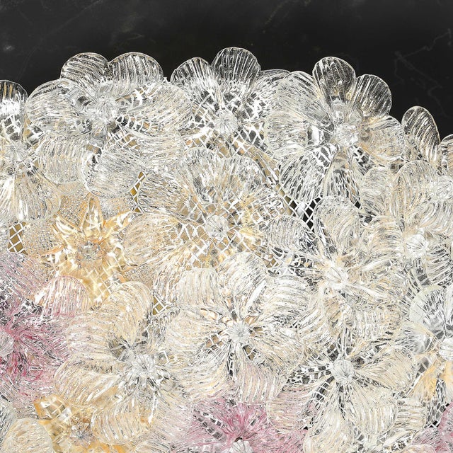 Mid-Century Hand-Blown Rose Murano Glass Florets Chandelier Attributed to Barovier & Toso For Sale - Image 12 of 14