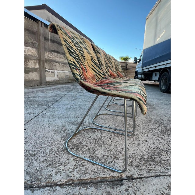 Vintage Chromed Metal Chairs with Geometric Fabric Upholstery, Set of 4 For Sale - Image 4 of 11