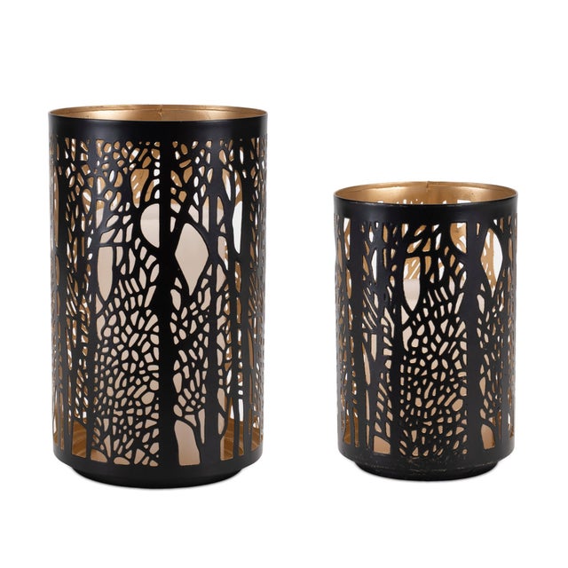 2020s Forest Trees Punched Metal Candle Holder (Set of 2) For Sale - Image 5 of 9