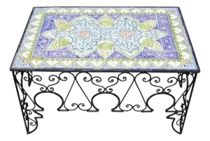Arts & Crafts Ceramic California Tile Wrought Iron Coffee Table Attr. Catalina