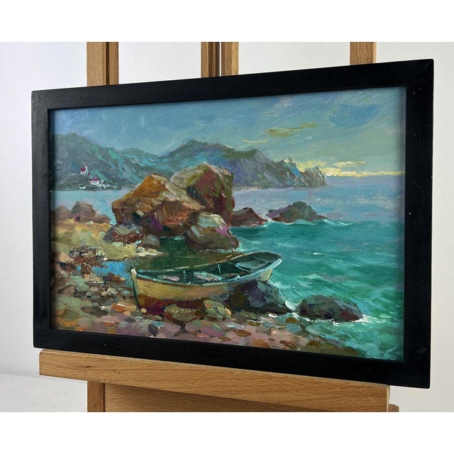 Impressionist Oil Painting the Boat Is Moored on the Shore Yuriy Suprunchuk For Sale - Image 3 of 11