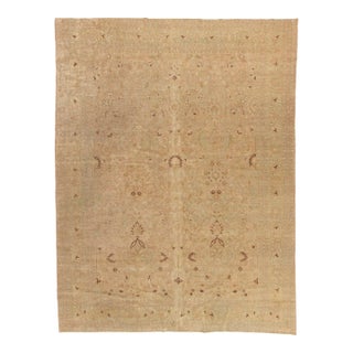 Antique Circa 1920 Tan Meshad Hand Knotted Rug 9ft 11in X 13ft 2in For Sale