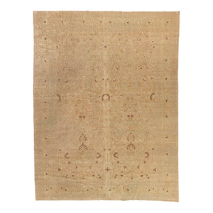 Antique Circa 1920 Tan Meshad Hand Knotted Rug 9ft 11in X 13ft 2in
