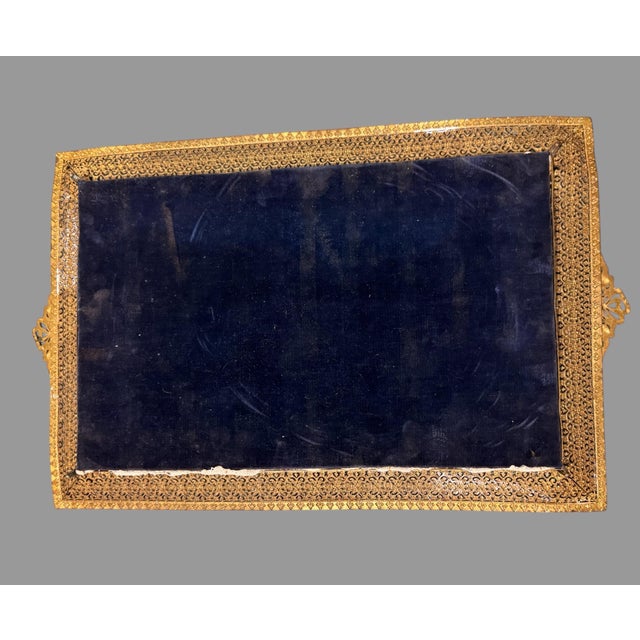 Mid 20th Century Vintage Jewel Decorated Reticulated Metal Framed Mirrored Vanity Dresser Tray For Sale - Image 5 of 6