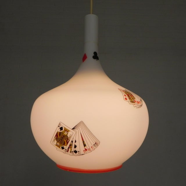 1960s Murano Pendant Lamp with Playing Card Images in Opaline Glass, 1960s For Sale - Image 5 of 18