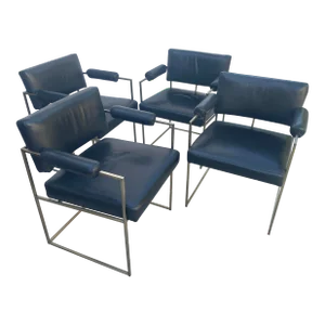 Set of 4-Milo Baughman Leather and Bronze Dining Chairs for Thayer Coggin